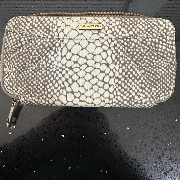 Travelon Handbags - Travelon RFID Blocking Snakeskin Zip Around Wristlet Wallet Clutch
